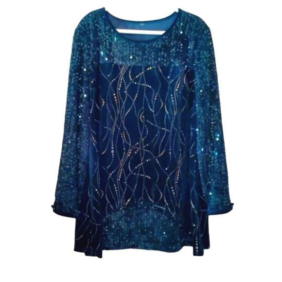 Green Holiday Top Sequins Gold Sparkly Vintage Tunic (Measurements in Pics) - Picture 1 of 7